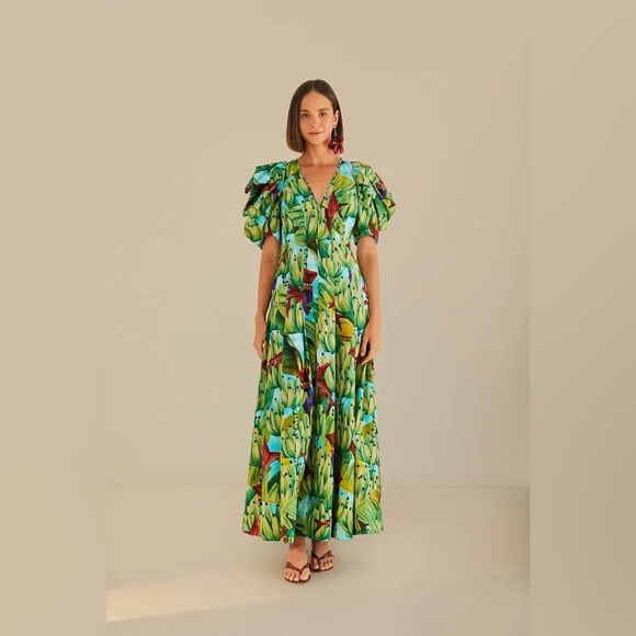 Farm Rio Blue Banana pingo Midi dress sz 2XS new